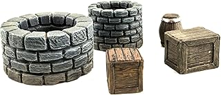 Fantasy Village Set - Wells, Crates & Barrels - 28mm Heroic Scale Wargaming Terrain - Resin - Brown - Fantasy Rustic