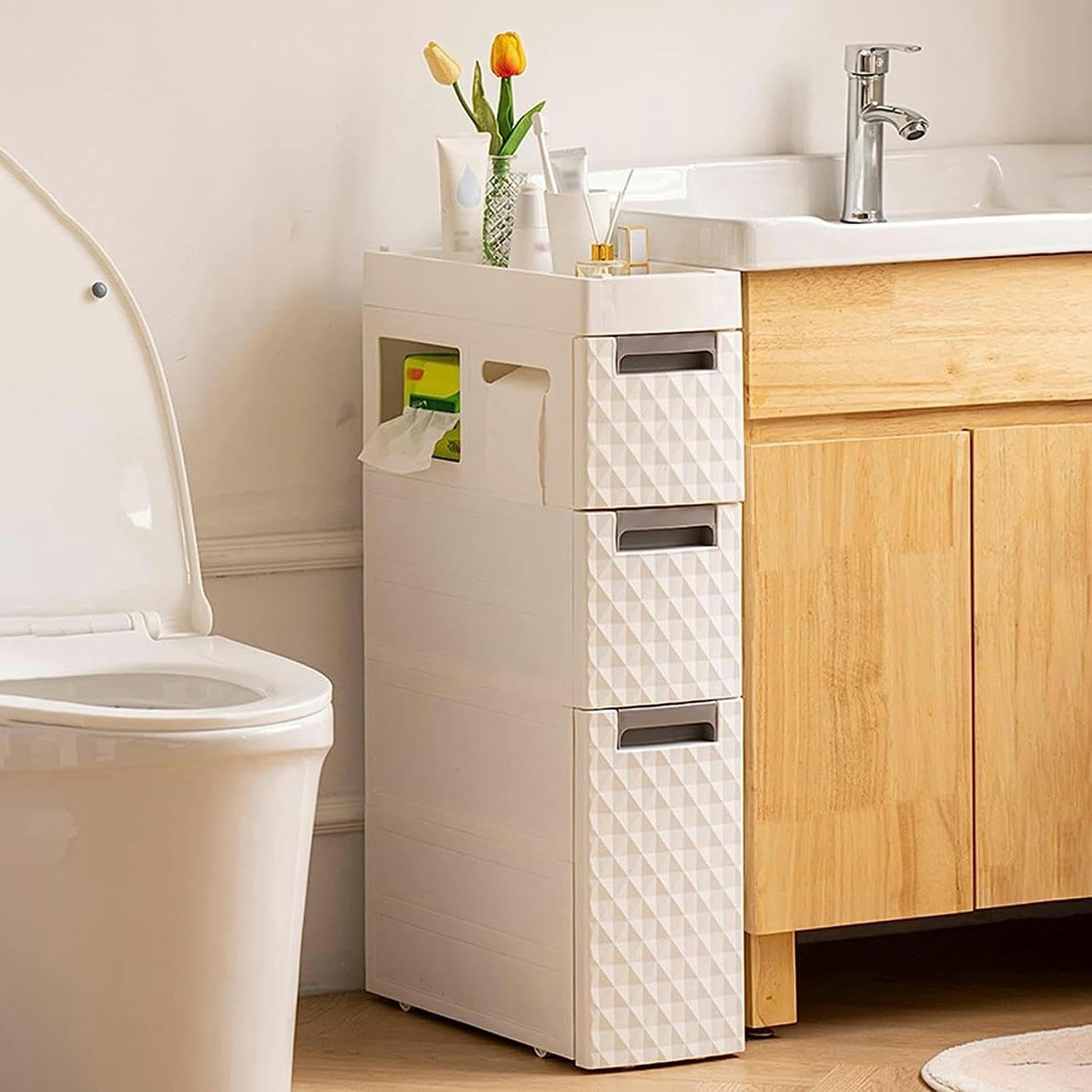 Cajones de almacenamiento apilables, gabinete de almacenamiento Alto de piso Blanco para baño, gabinete de esquina para espacios pequeños para El hogar, la cocina, la Sal