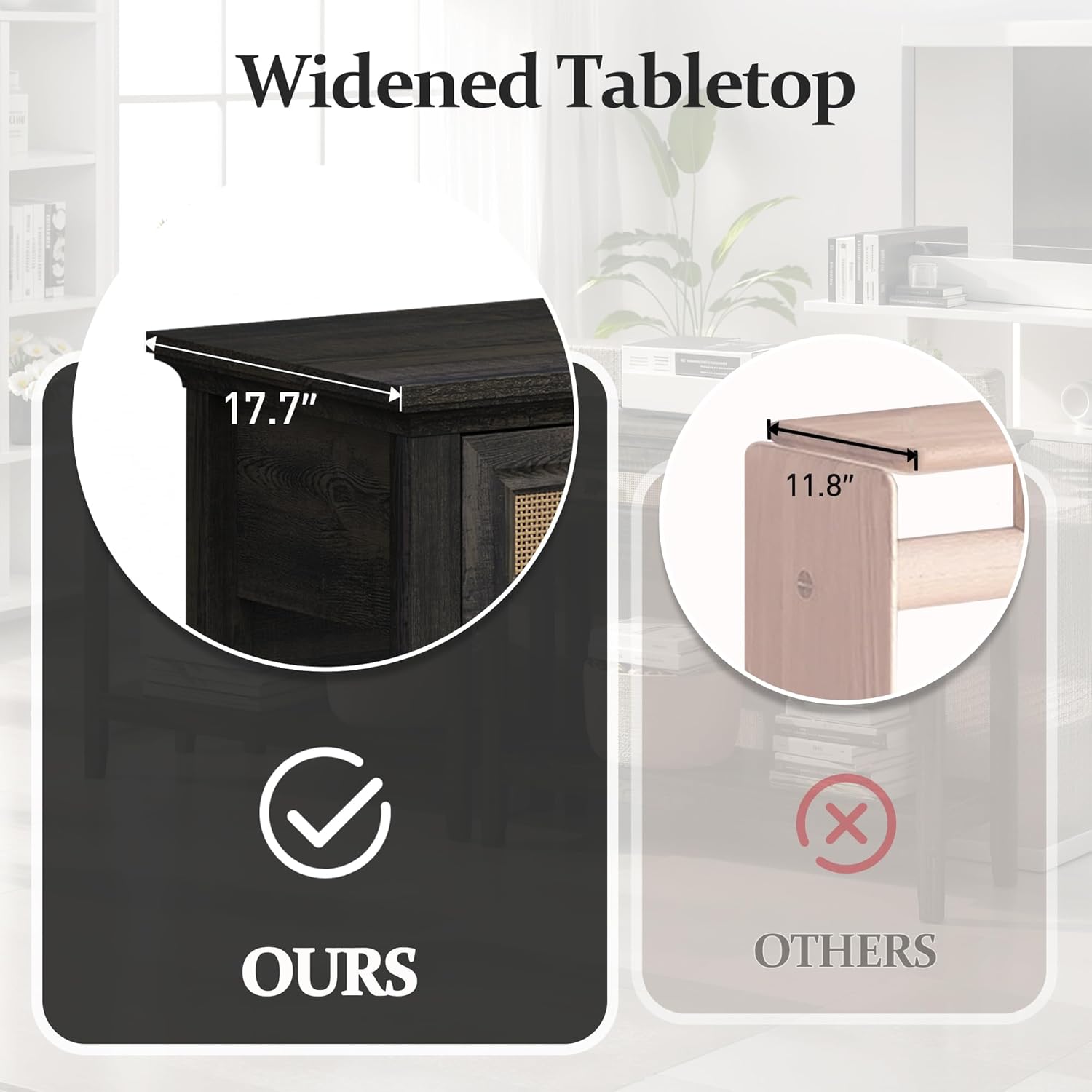 RoyalCraft Wide Nightstand for Bedroom, Boho Tall Nightstand with 3 Drawer, Modern End Table, Wood Beside Table for Home and Office, Coffee