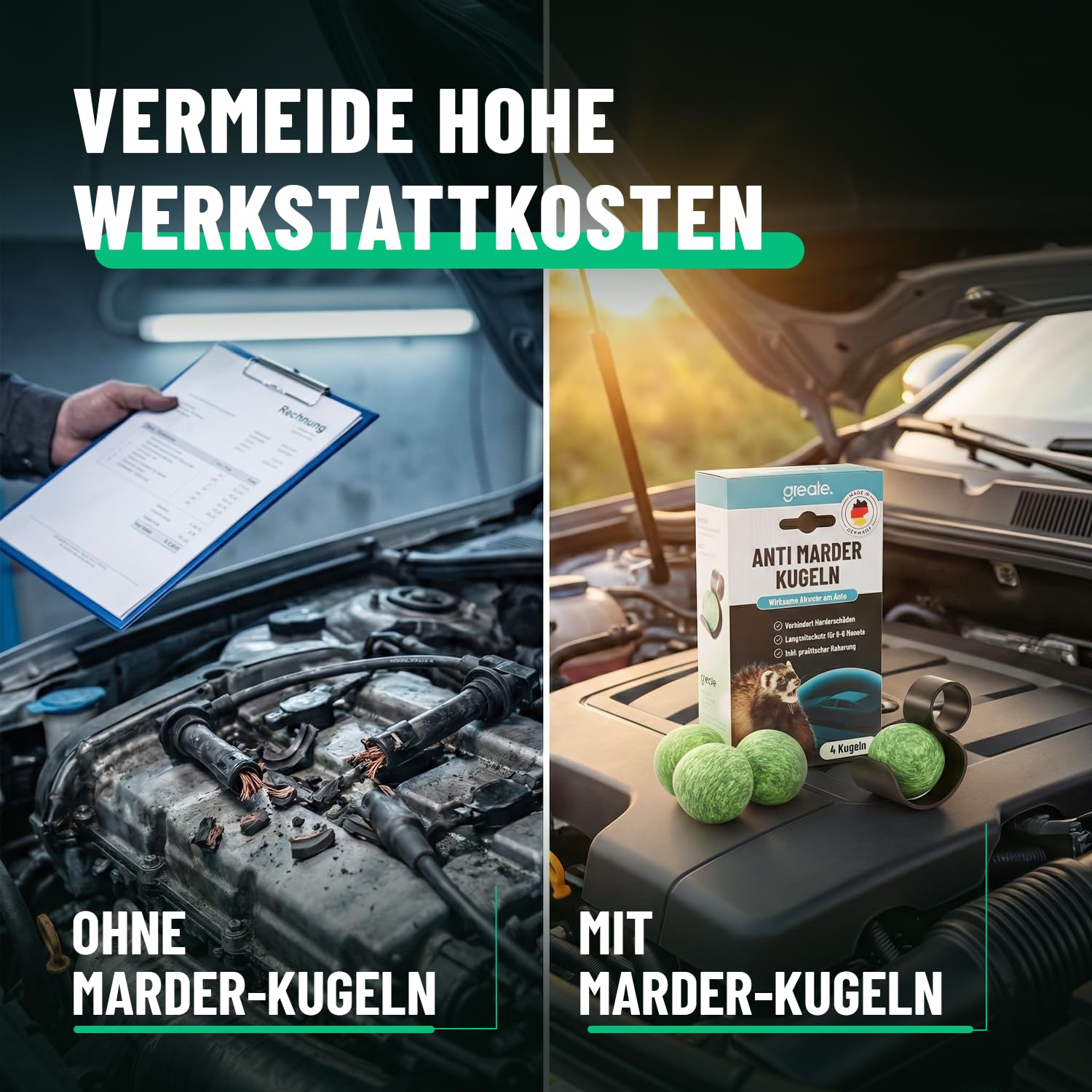 greate 4X Anti Marder Kugeln - Marderschreck Auto Duftkugeln inkl. Halterung - Sofortige & langfristige Marderabwehr Auto - Made in Germany Marderkugeln