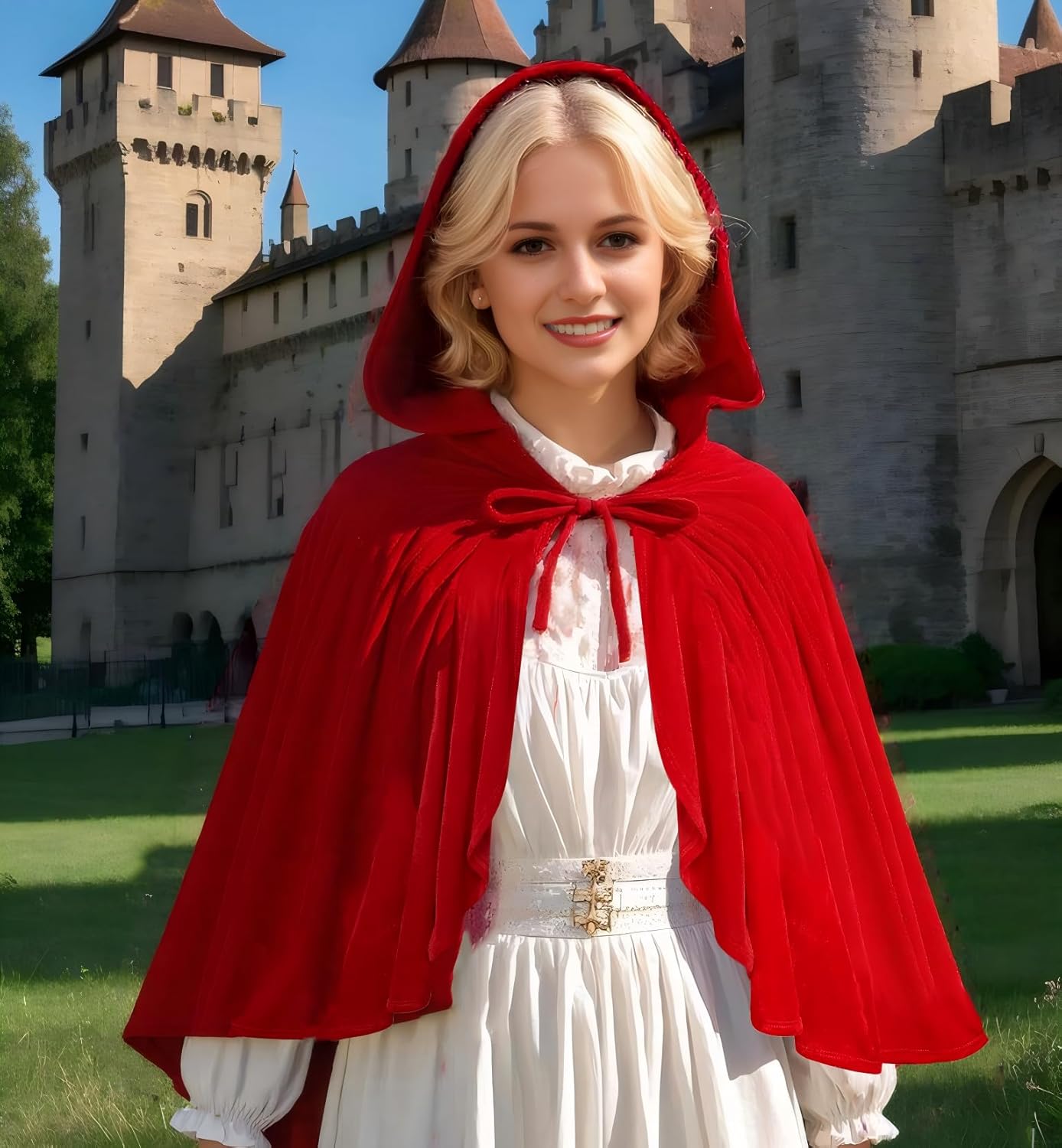 GRAJTCIN Little Red Riding Hood Cape Halloween Christmas Fancy Red Cloak with Hood - Image 6