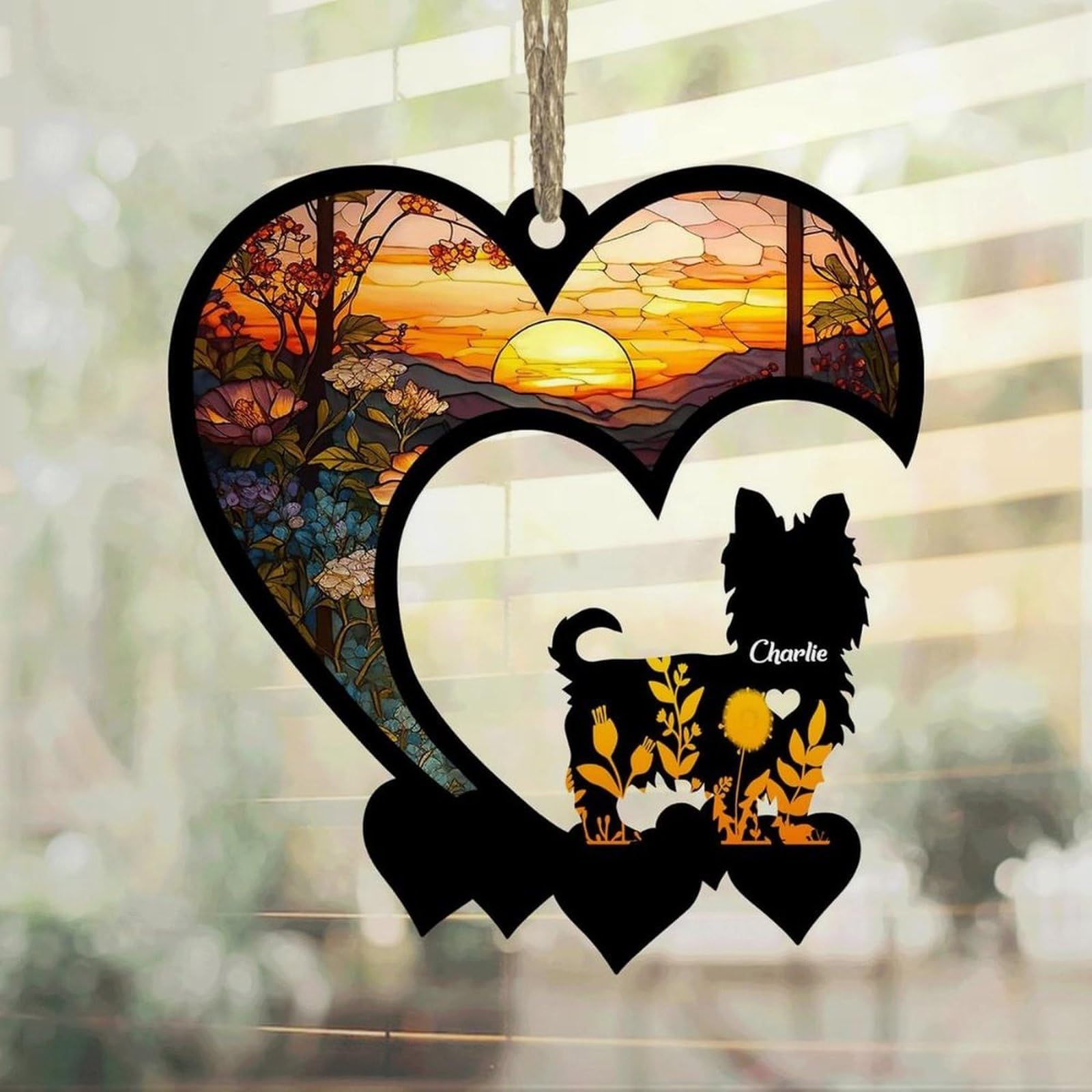 Luckluccy Yorkshire Terrier Suncatcher,Personalized Memorial With Name, Loss Suncatcher,Dog Remembrance Gift,Dog Memorial Ornament,Loss Of Dog Sympathy Gift