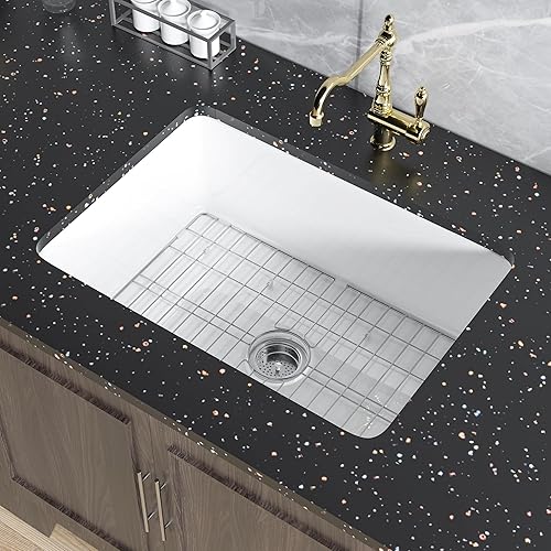 Miuara Fregadero de cocina blanco de 26 x 19 pulgadas, fregadero de cocina empotrado, fregadero de cocina de arcilla refractaria, fregadero de