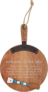 Mud Pie Welcome Wood Lake Board Set; Board 11 1/2" x 8" | Spreader 5 1/2"
