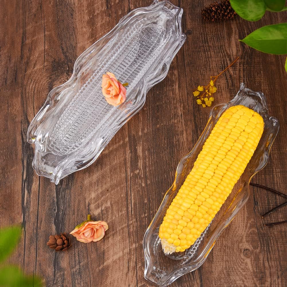 Corn on the Cob Trays 4 Pack, Clear Plastic Serving Dishes 10.82 x 3.54 x 1.2 in, Stackable Corn Plates for BBQ, Family Dinner, Picnic, and Dining Table Use