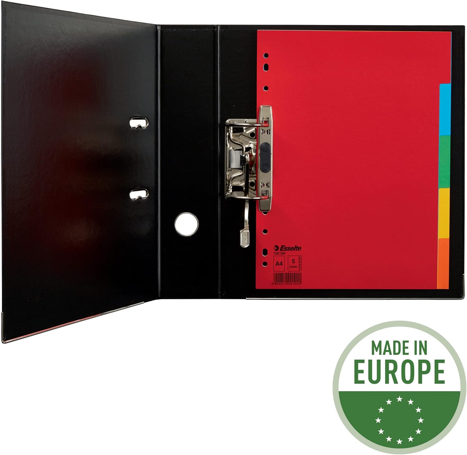 Esselte Index for A4, Pack of 20, 5 dividers with tabs, red/Multicoloured, Recycled Cardboard, 100199