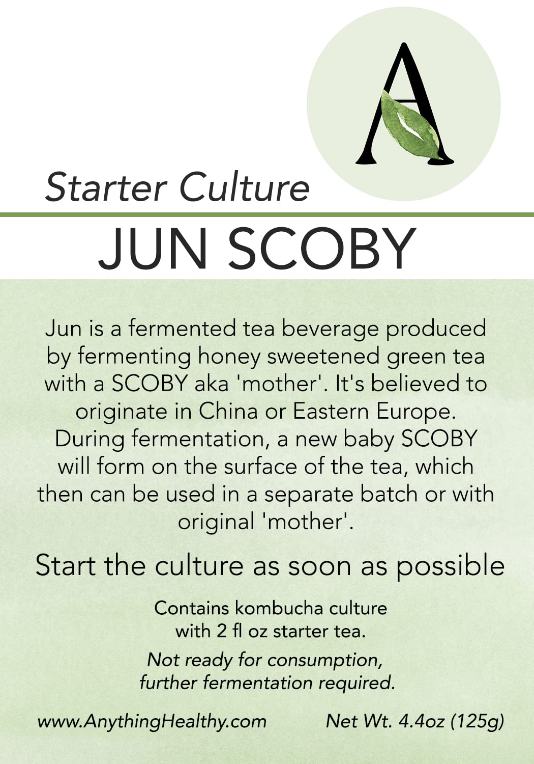 Anything Healthy, LLCAuthentic Honey Jun SCOBY with starter for 1 quart batch - Best Customer Service, Contact for any Questions