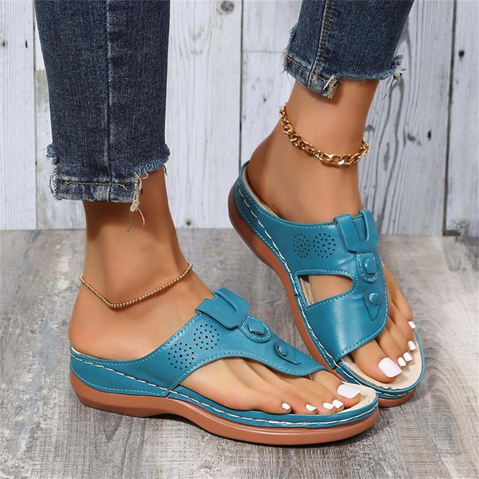 DOIX Women's Orthopedic Clip Toe Sandals Summer Outdoor Bunion Correction Flip Flops with Arch Support Bunion Corrector Slippers Sandals Casual Walking Beach Shoes,blue,US9/EU40