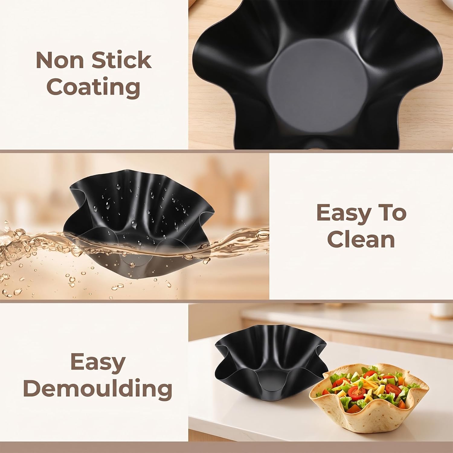 8Pcs Taco Salad Bowl Maker Molds, Non Stick Carbon Steel Baking Bowls Large Tortilla Bowl Maker Shell Pans Taco Shell Makers, 16.5x7.5x6cm / 6.5x 2.95x 2.36in