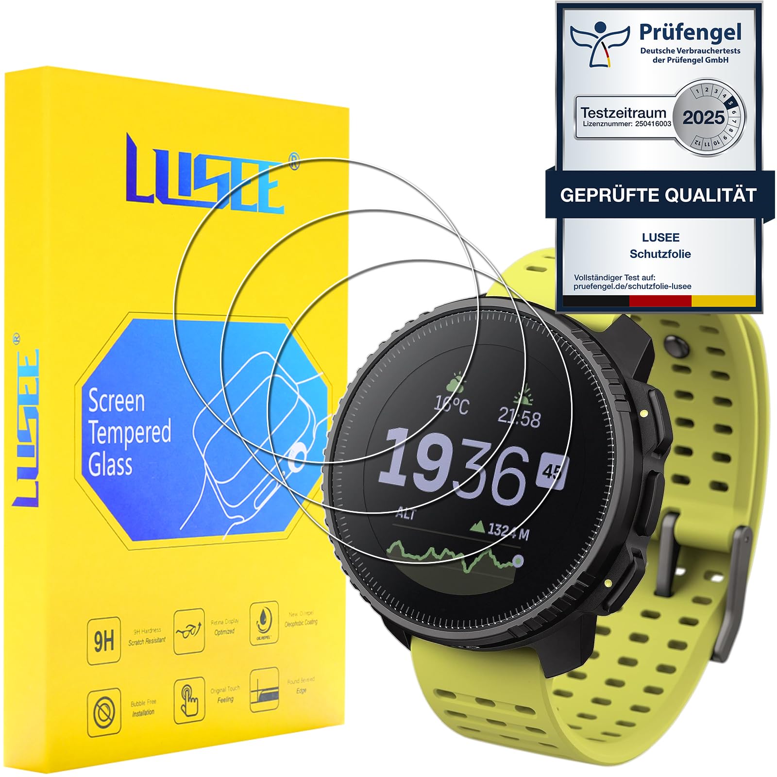 Lusee Screen Protector Compatible with Suunto Vertical Tempered Glass Protective Film, 3 Pack [Scratch Resistant] [HD Clear] [9H Hardness] Glass Screen Protector Film