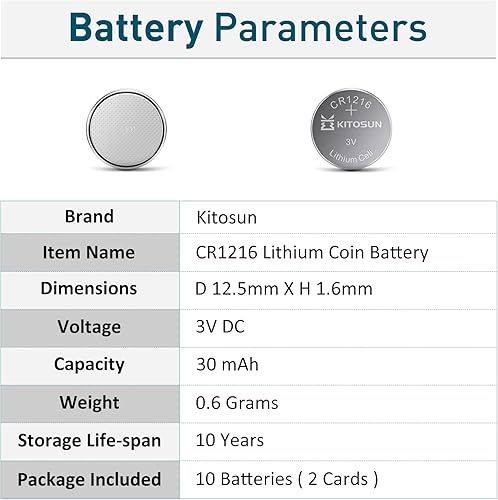 Miniatura 3 de KITOSUN CR1216 - Batería de reloj con moneda de litio de 3 V, 3 voltios CR 1216, repuesto de baterías de botón de celda de litio para Timex Watch