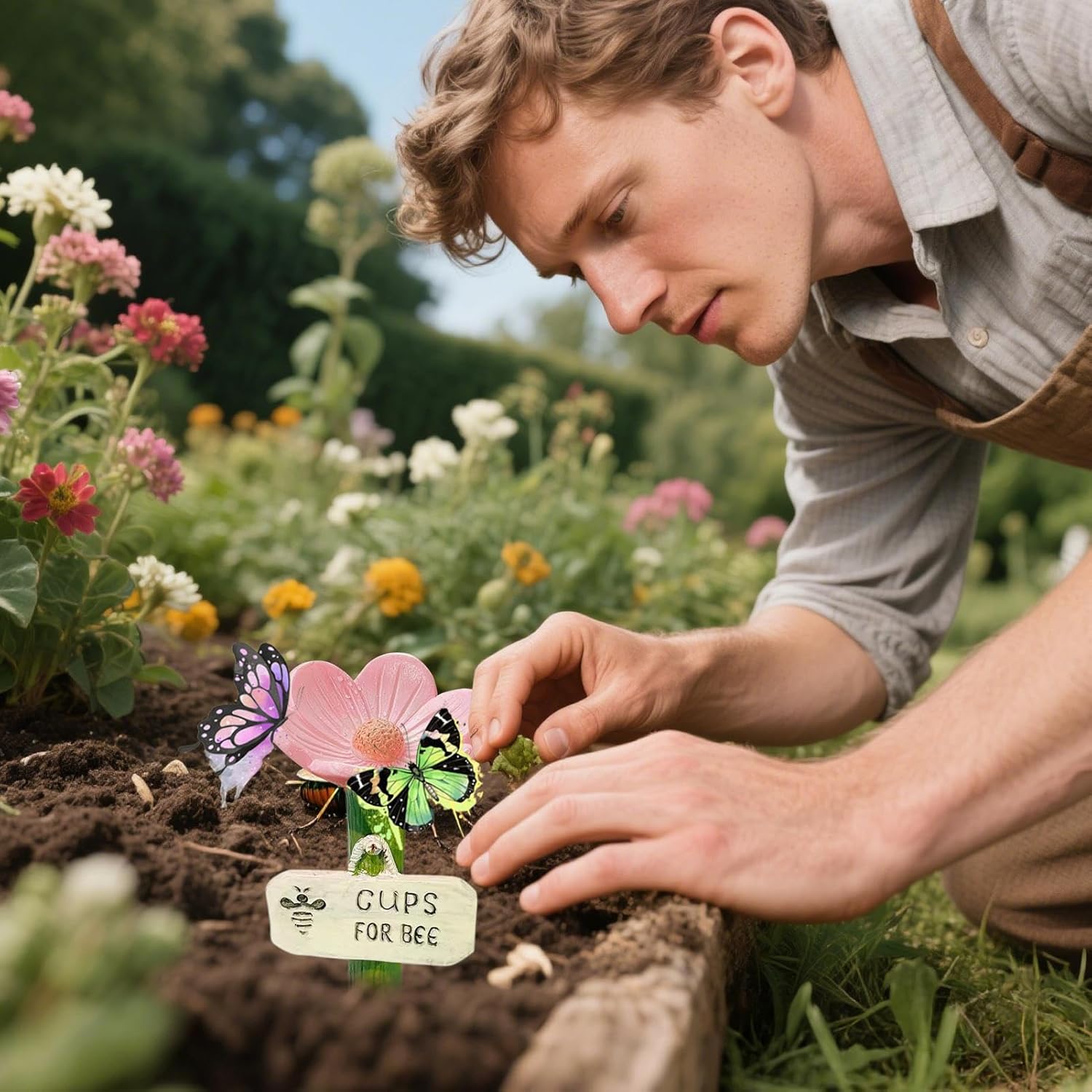 Bee Waterer, Bee Watering Stations Cups Flower Shaped, Hygienic Safe Thirsty Pollinators Feeder Butterfly Cups for Farm Pathway Patio Garden Use - Image 3