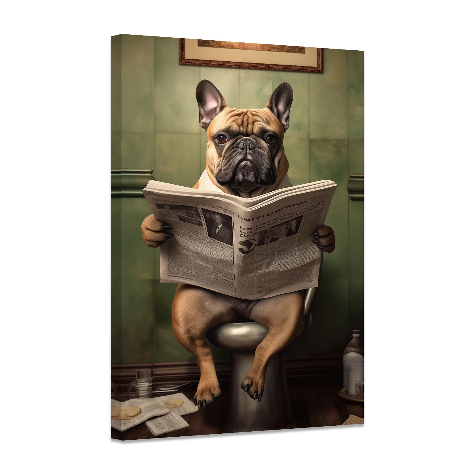 ZXHYWYM Bathroom Pictures Wall Art Dog In Toilet Poster Prints Funny Pet Animals Artwork Canvas Cute Bathroom Kids Nursery Pets Store Decor Framed (C, (60.00 x 90.00 cms)) โ image 1