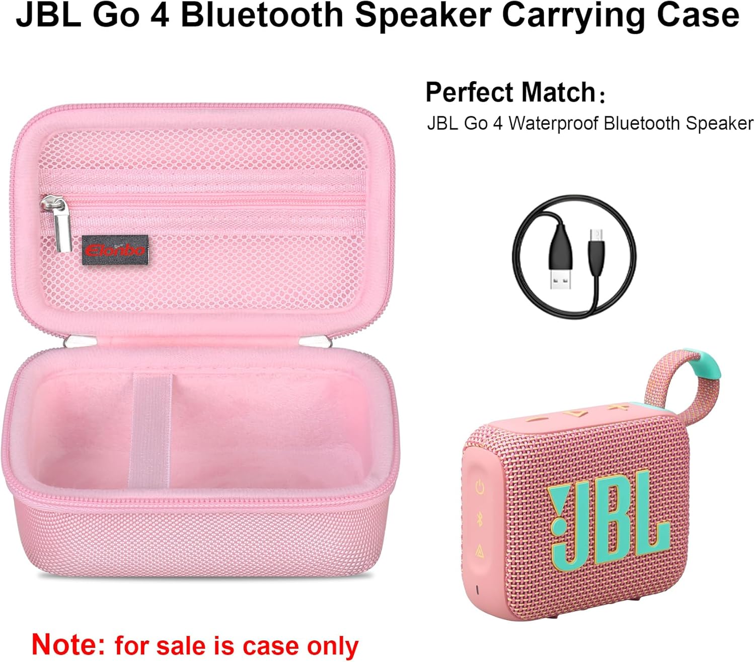 Elonbo Carrying Case for JBL Go 4 / JBL Go 3 / JBL Go 3 Eco Ultra-Portable Waterproof Bluetooth Speaker, Wireless Mini Dustproof Speaker Hard Travel Bag Storage Holder, Mesh Pocket Fit Cable, Pink - Image 2