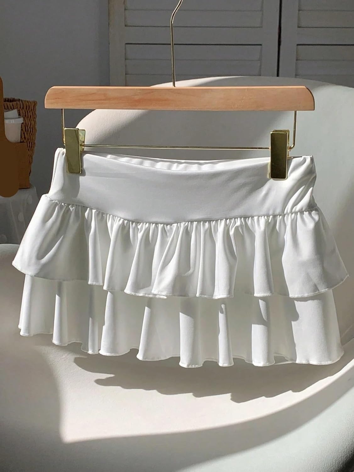 Women's Low-Rise Mini Skort with Double Layer Ruffle Hem Casual A-Line Skirt for Summer Outfits