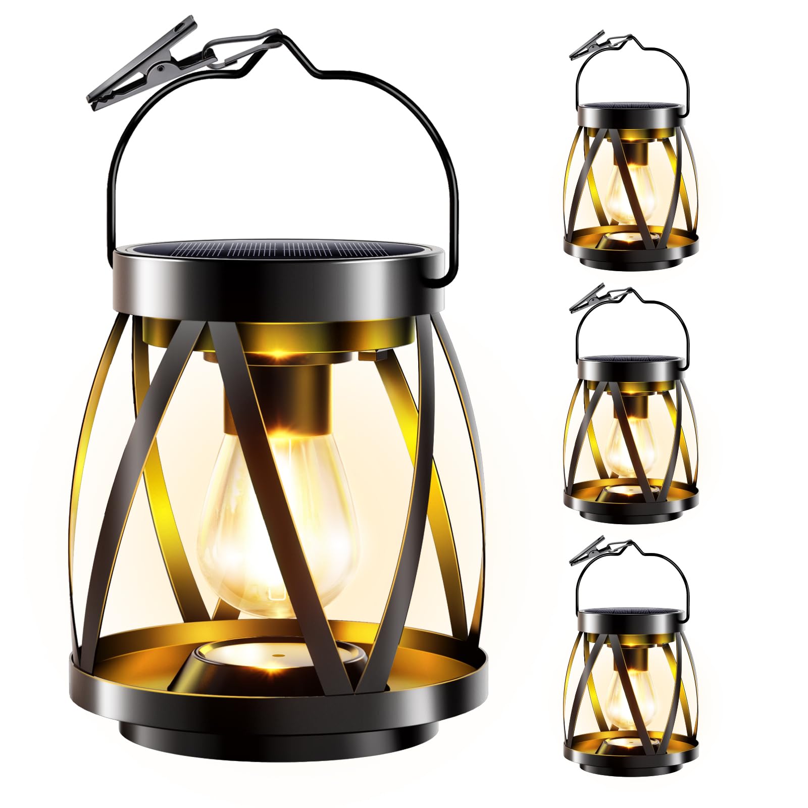 GARPAR Solar Lanterns Lights Outdoor Waterproof, 4 Pack Upgraded Metal