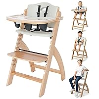 Vista 1 de Abiie Beyond Junior - Silla Alta de Madera con Bandeja - Silla Alta Ajustable y Convertible para Bebés y Niños Pequeños - 6 Meses a 250 Lb