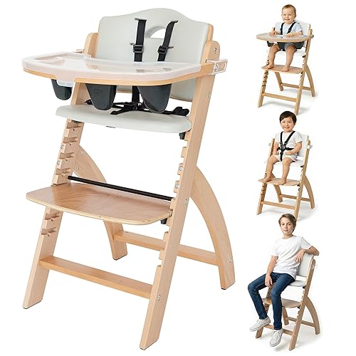 Abiie Beyond Junior - Silla Alta de Madera con Bandeja - Silla Alta Ajustable y Convertible para Bebés y Niños Pequeños - 6 Meses a 250 Lb -