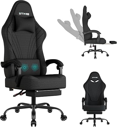 Gaming Chair, Big and Tall Gaming Chairs for Adults with Footrest and Lumbar Support, Comfortable Ergonomic Fabric Computer Chair 400 lbs, 360° Swivel, Height Adjustable Video Gamer Chair, Silla Gamer - Blcak
