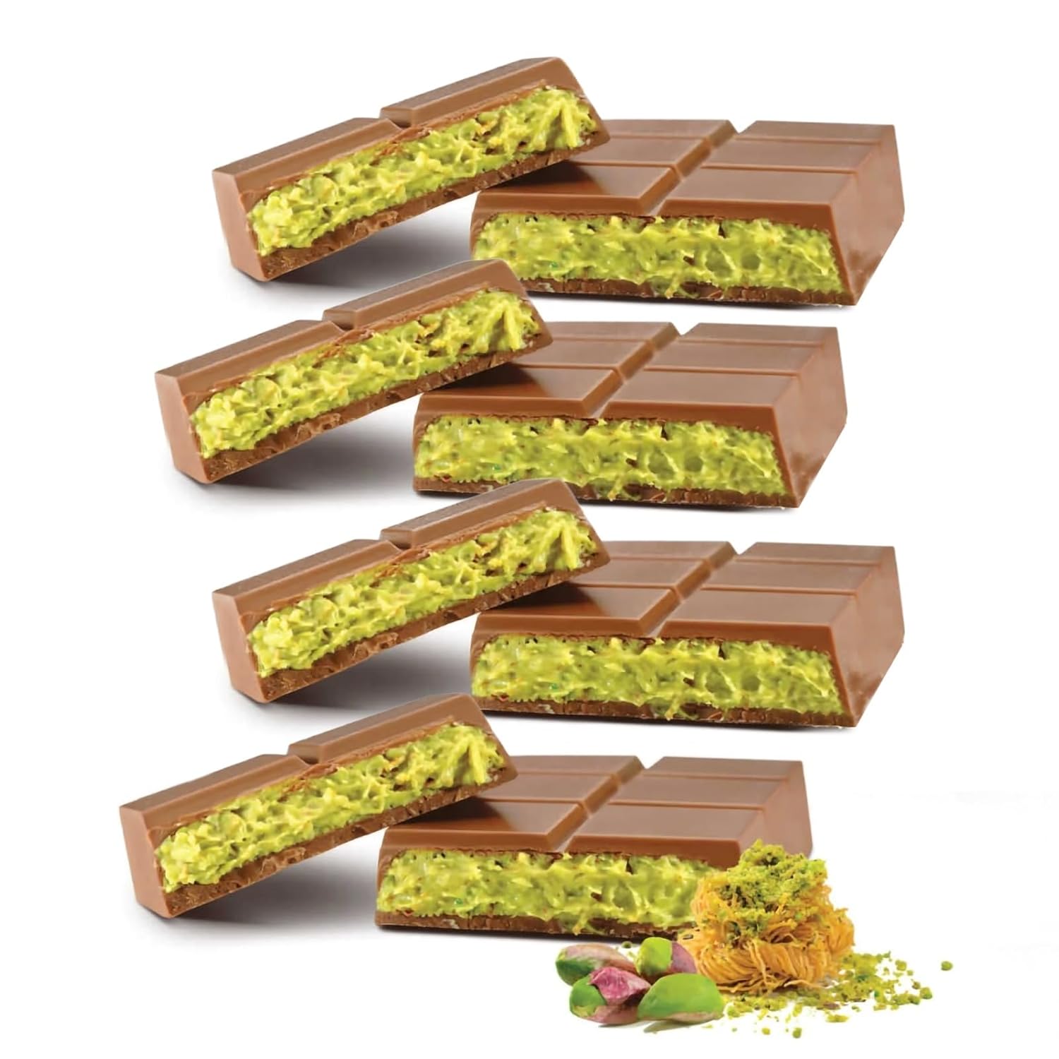 Dubai Chocolate Bar Pistachio Knafeh – Premium Milk Chocolate with Roasted Pistachios & Crispy Knafeh, Pistachio Cream Infused, 3.17 oz (3.17oz x 4pack)