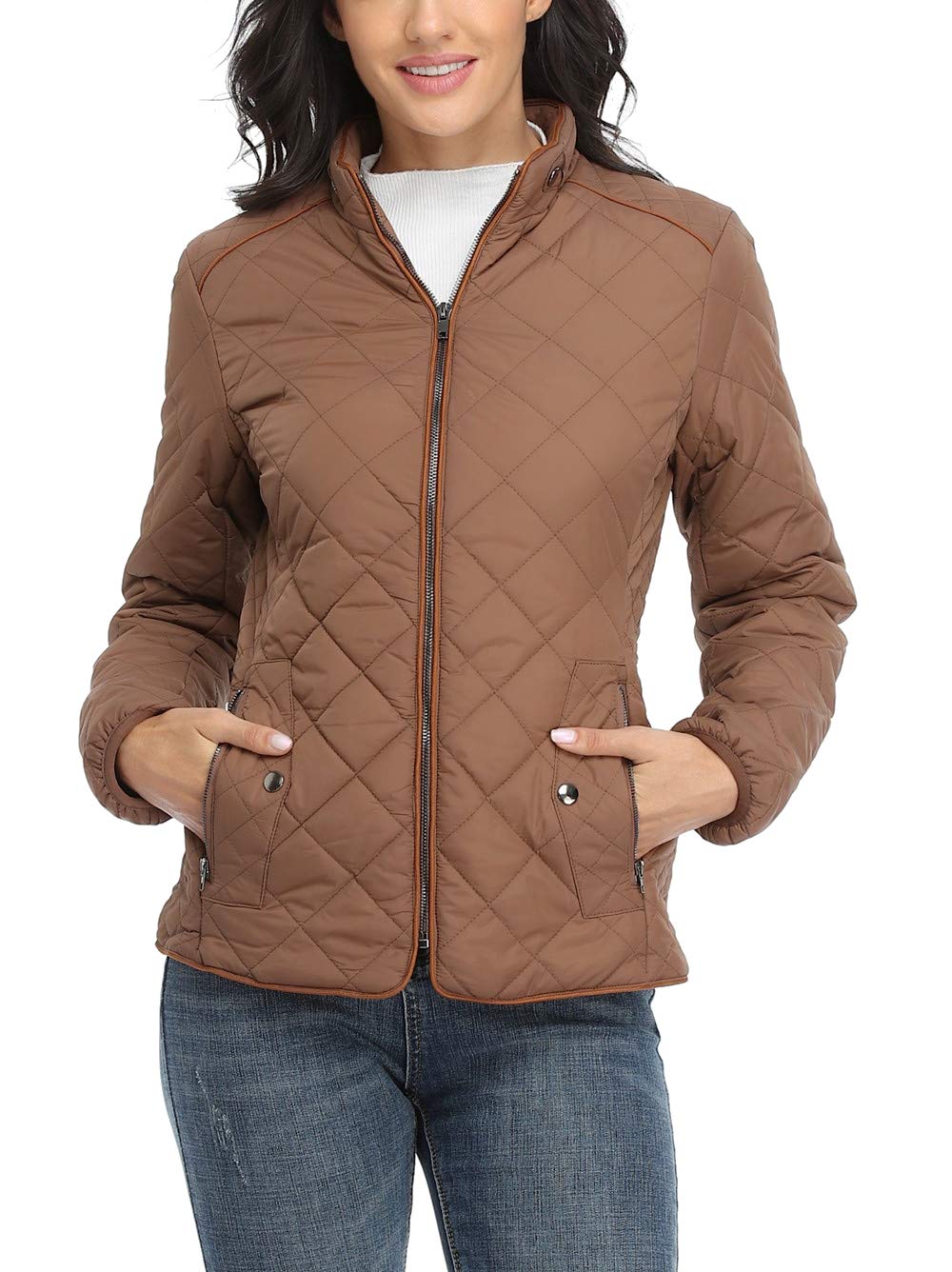 Anienaya Women's Lightweight Quilted Jacket Stand Collar Zip Warm Winter Coat Outwear w 2 Pockets
