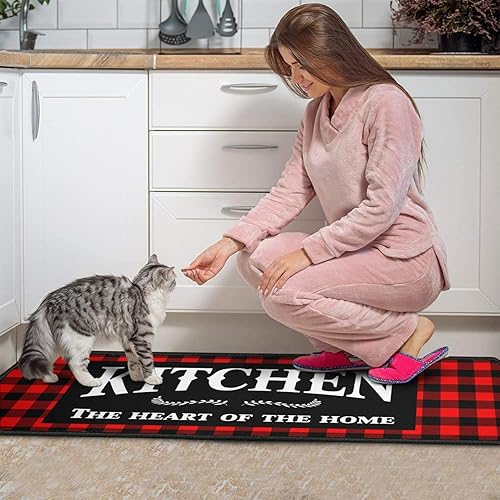 Miniatura 7 de Framhouse - Juego de 2 alfombras y tapetes de cocina, a cuadros negros y rojos, antideslizantes, para decoración del hogar, cocina, Navidad, 17 x 29