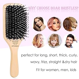 Boar Bristle Hair Brush and Comb Set for Women Men Kids, Best Natural Wooden Paddle Hairbrush and Small Travel Styling Brush for Wet or Dry Hair Detangling Smoothing Massaging