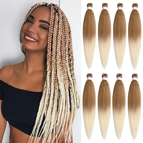 Leeven 8 paquetes de extensiones de cabello trenzado preestiradas de 20 pulgadas, textura Yaki, trenzas de ganchillo profesionales, ajuste de agua