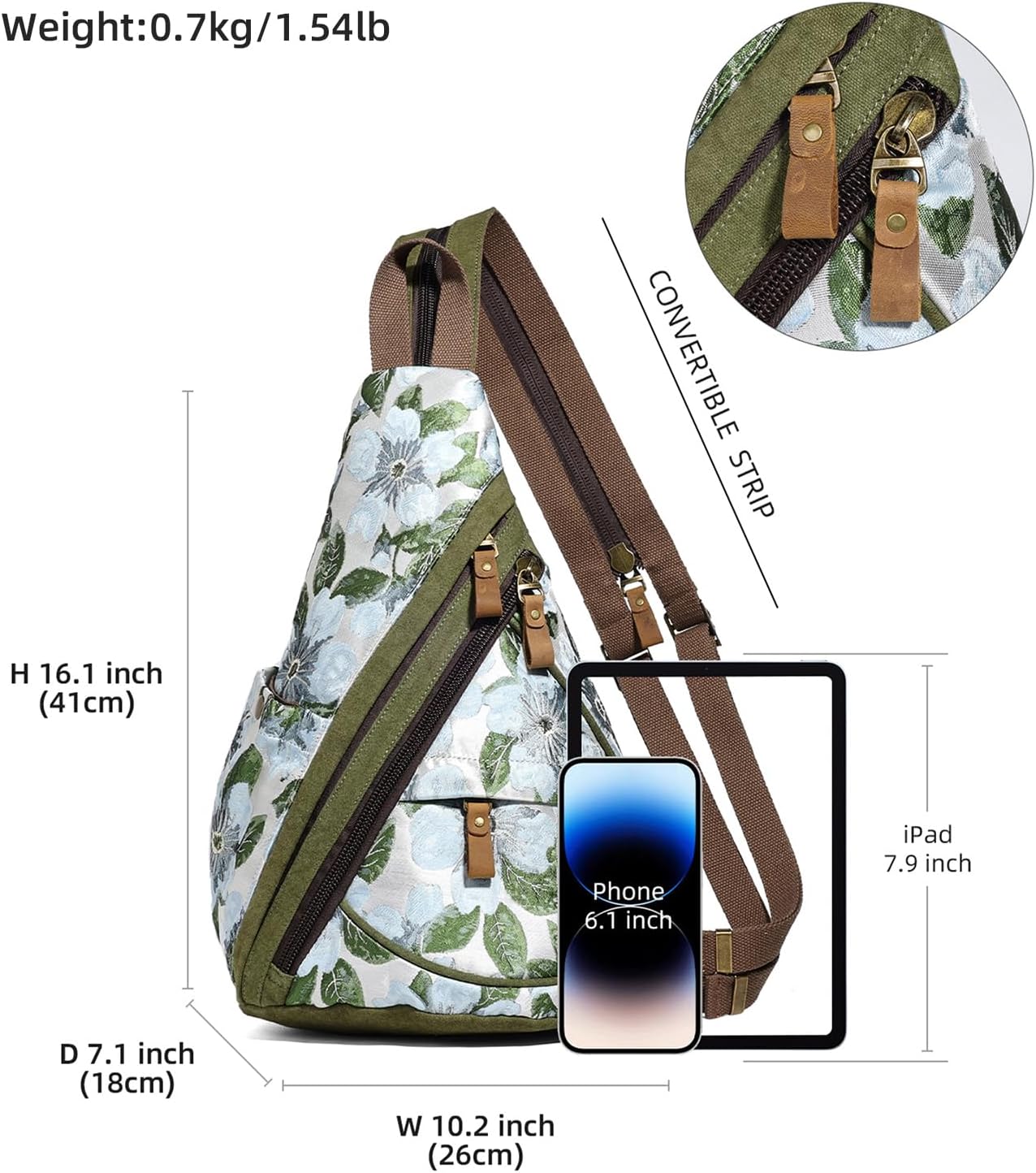 KL928 Canvas Sling Bag - Small Crossbody Backpack Shoulder Casual Daypack Rucksack for Men Women(Embroidery Green) - Image 2