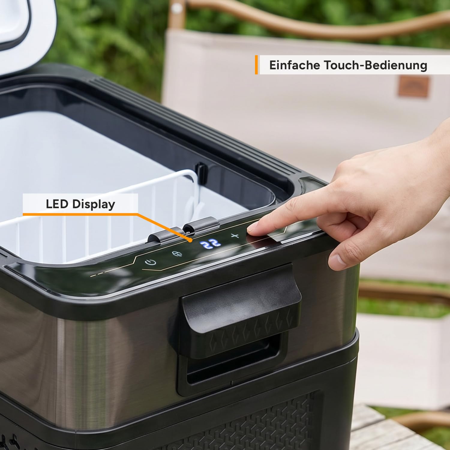 TZS First Austria Kompressor-Kühlbox 21L - bis -20°C - 46 dB - 12V 24V 230V - Anti-Fingerprint - für Auto Camping Reise - Dark Steel