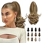 Sofeiyan 13 Ponytail Extension Long Curly Ponytail Clip in Claw Hair Extension Natural Synthetic Hairpiece for Women, Ash Brown Highlighted Bleach Blonde