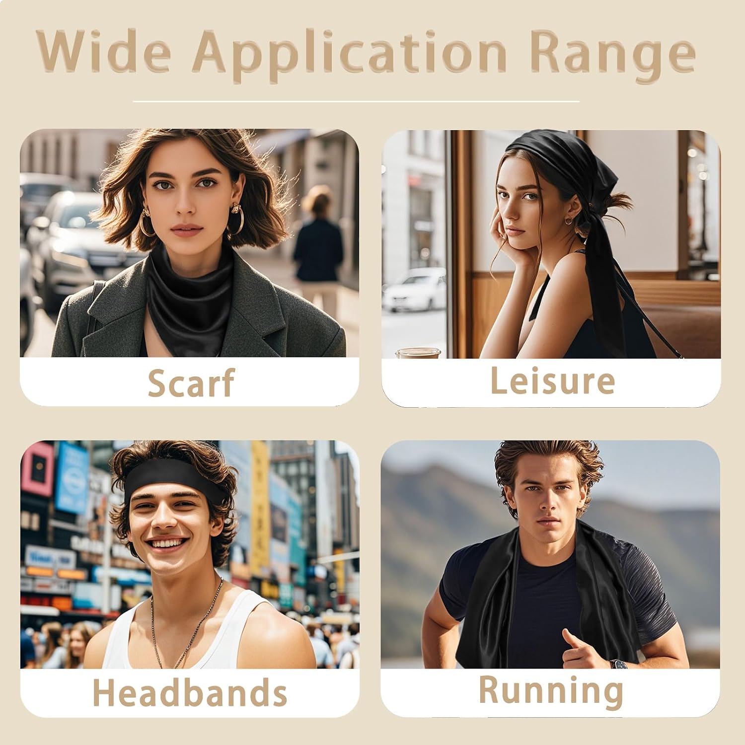 Headbands for Women, Solid Color Women's Head Scarf Square Bandanas for Men Daily Travel Party Hair Wrapping