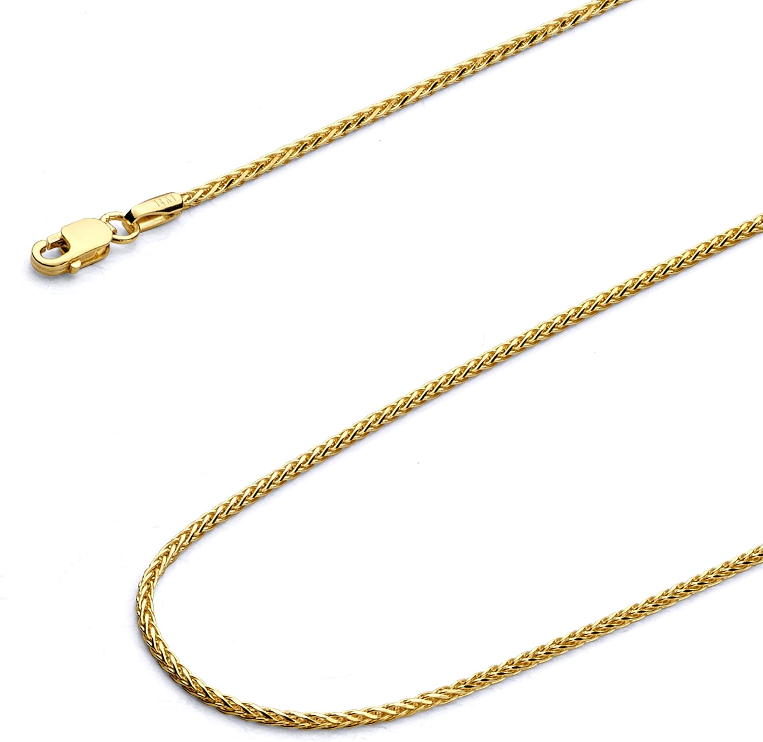 Wellingsale 14K Solid Gold Round Diamond Cut Wheat Chains (Select Options)