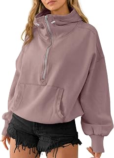 High Neck Hoodies for Women Oversized Half Zip Drawstring Y2K Pullover Sweater Casual Long Sleeve Sweatshirt with Pockets