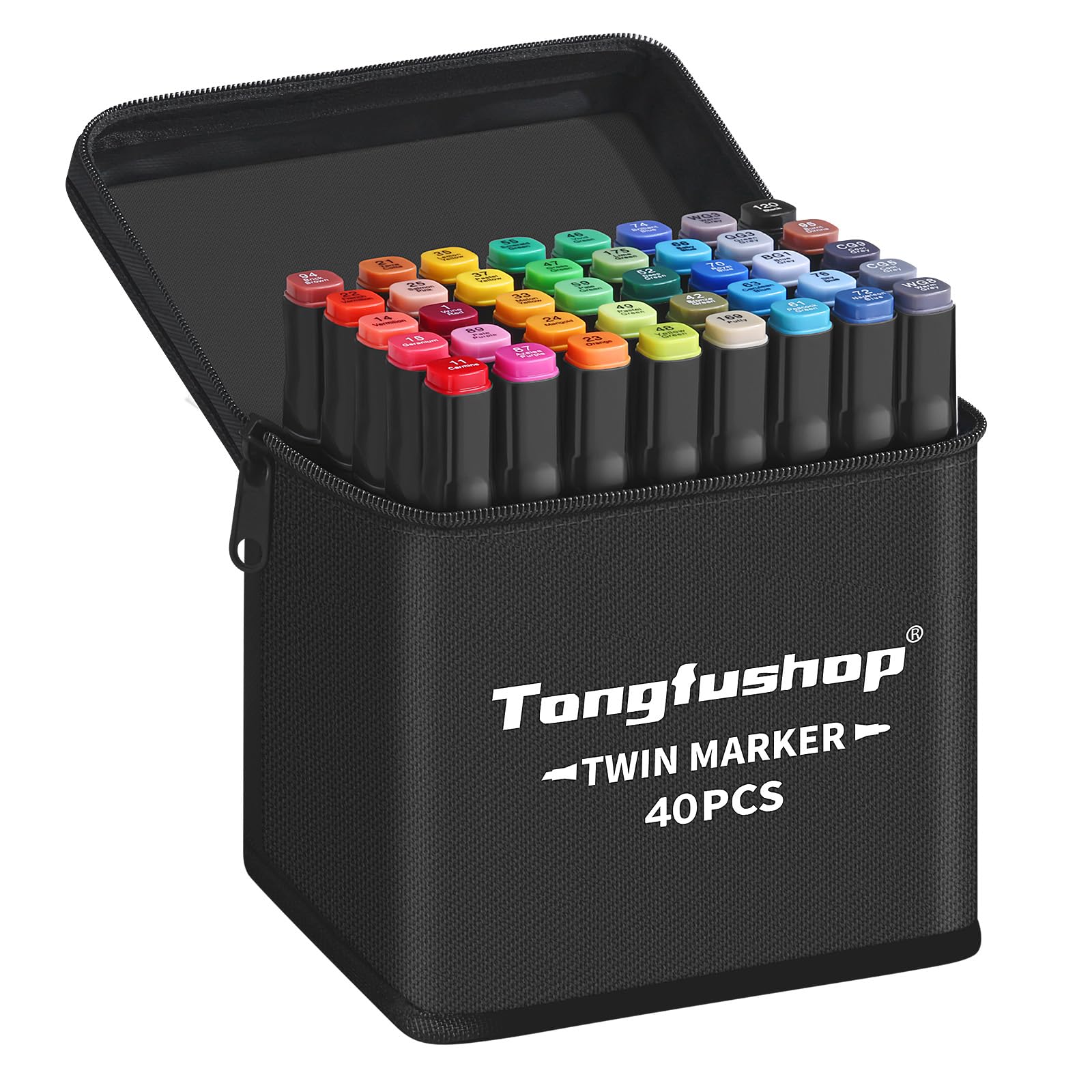 Tongfushop Marcatore 40+2 Colori, Pennarelli Doppia Punta Impermeabile, Marker Pen con Base e Borsa Nera per il Trasporto, Pennarelli Professionali da Disegno per Studenti, Fumettisti
