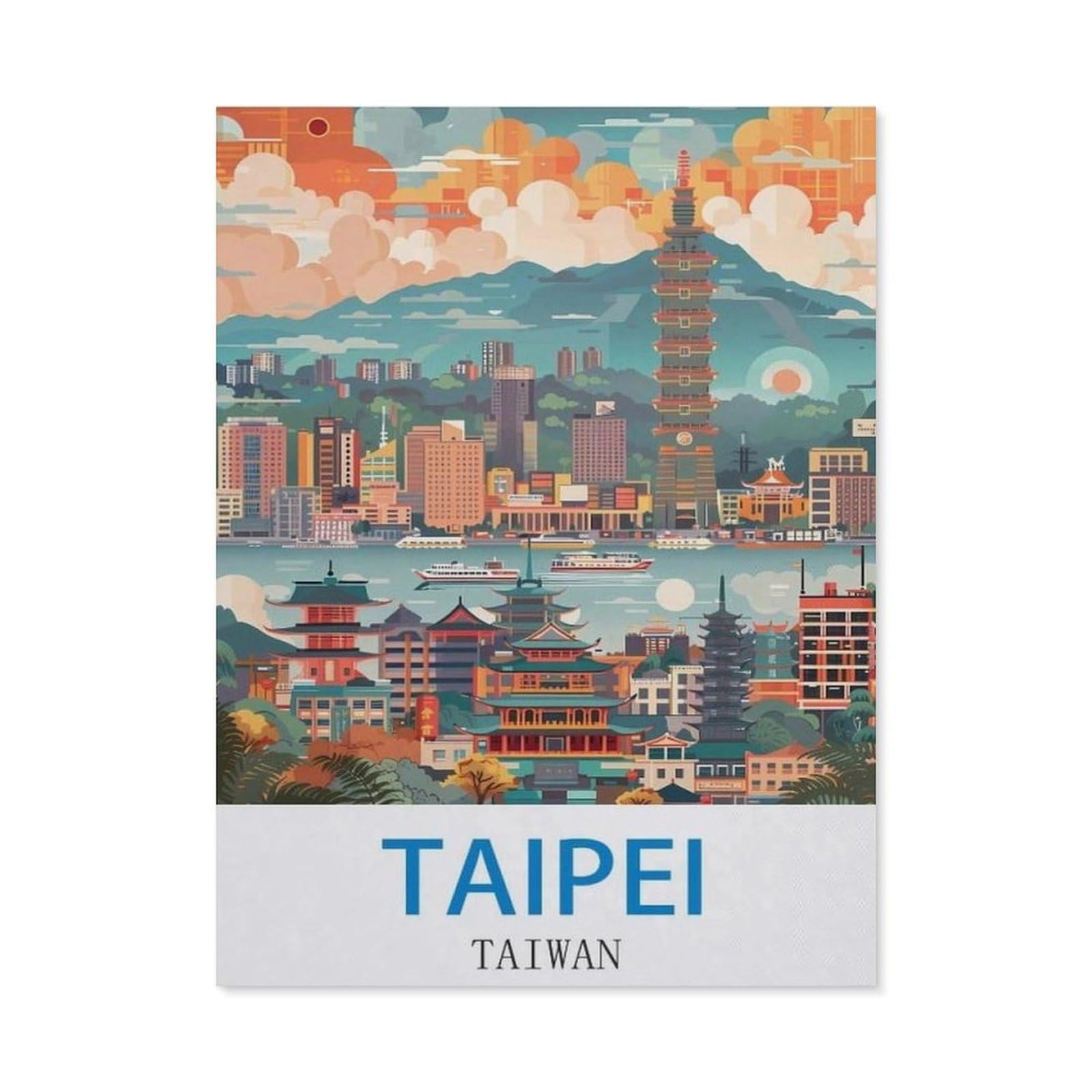 BEAYODKP 5D DIY Diamond Painting，Taipei Taiwan，Round Full Drill Crystal Rhinestone Embroidery Cross Stitch Arts Craft Canvas for Home Wall Decor（30 x 40 cm/11.81 x 15.74 inches）-CJ42