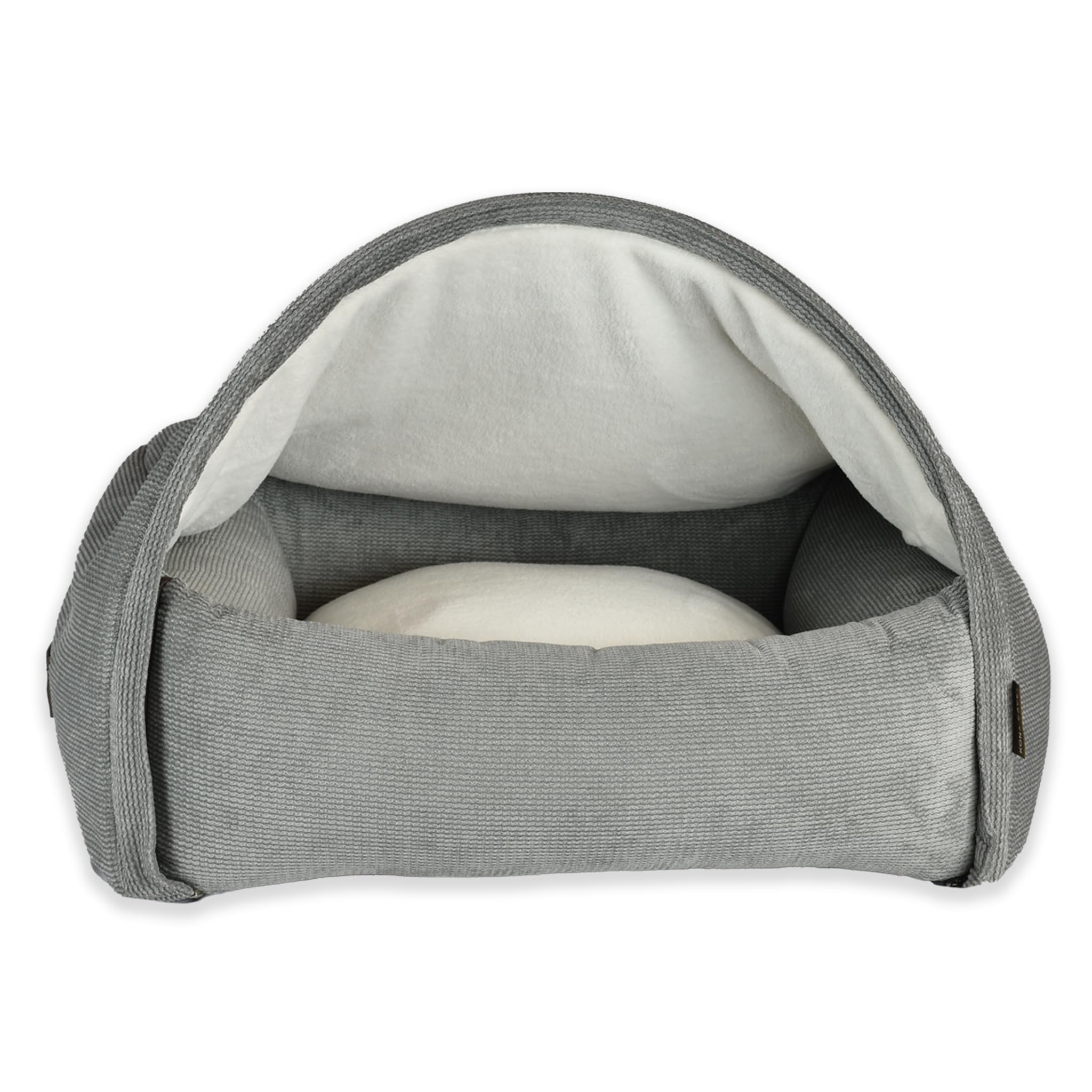 Cueva para perros y gatos, antiansiedad, diseño de cama cueva patentada, funda extraíble 2 en 1, lavable a máquina, fabricada en Europa, M – Gris