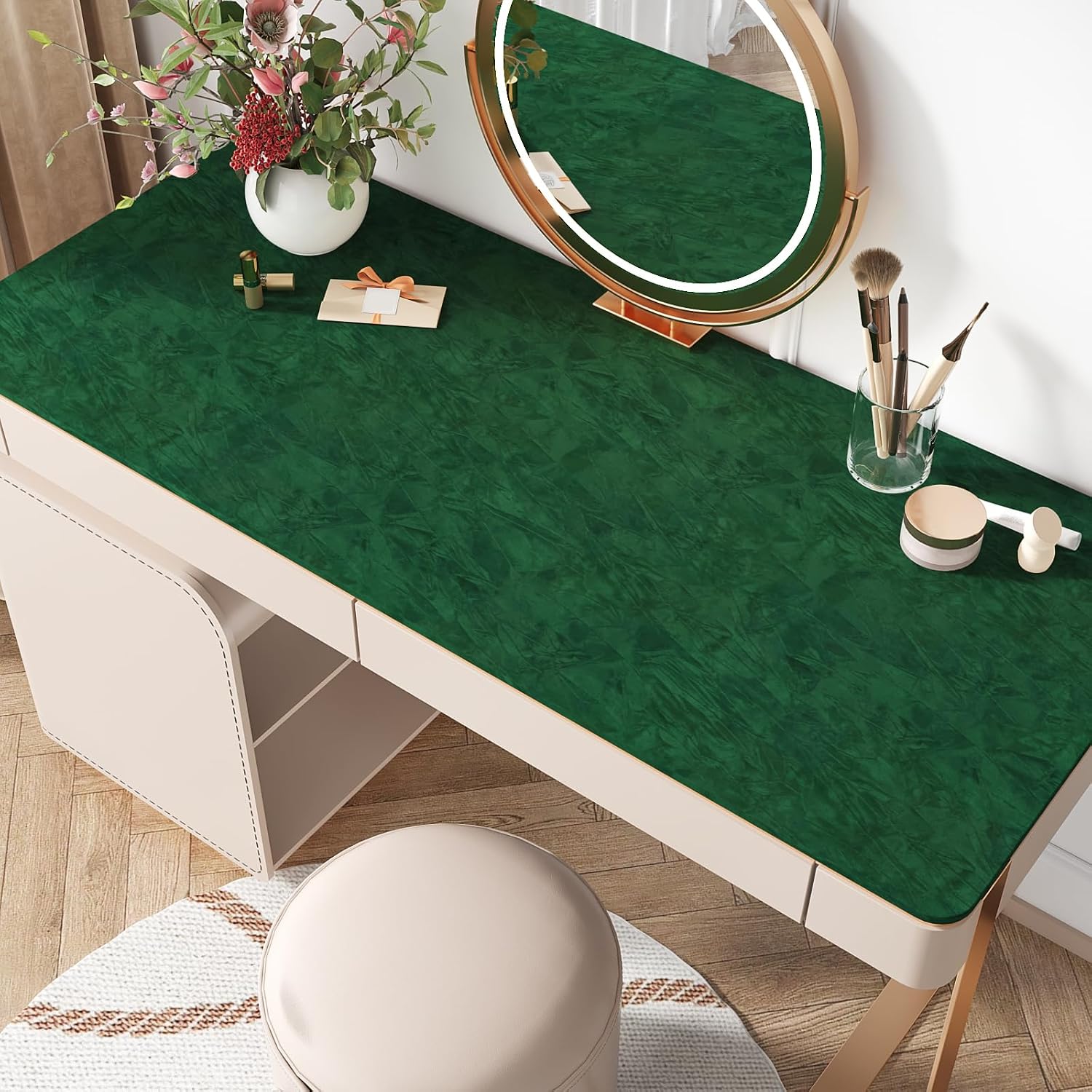 VEELIKE Vintage Green Crushed Velvet Drawer Liner Self Adhesive Soft Felt Lining for Jewelry Boxes Drawers Art Craft DIY Project 15.7''x118'' Peel and Stick Velvet Fabric Wallpaper Green Contact Paper