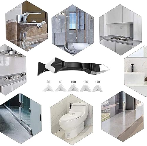 Miniatura 5 de Herramientas de calafateo de silicona 3 en 1, raspador de ángulo de pegamento de vidrio, removedor de calafateo de cabeza de acero inoxidable y