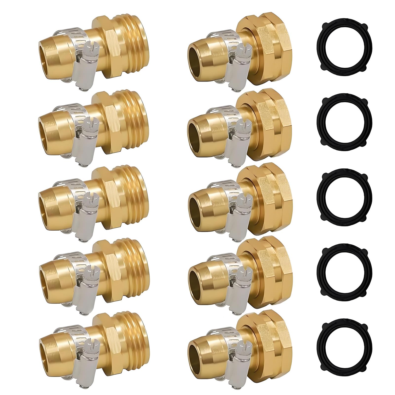 5pcs Universals Brass Garden Hose Repair Multipurpose Brass Hose Mender with Clamps for Water Flows Restoration Rusts Proof Joint Connector