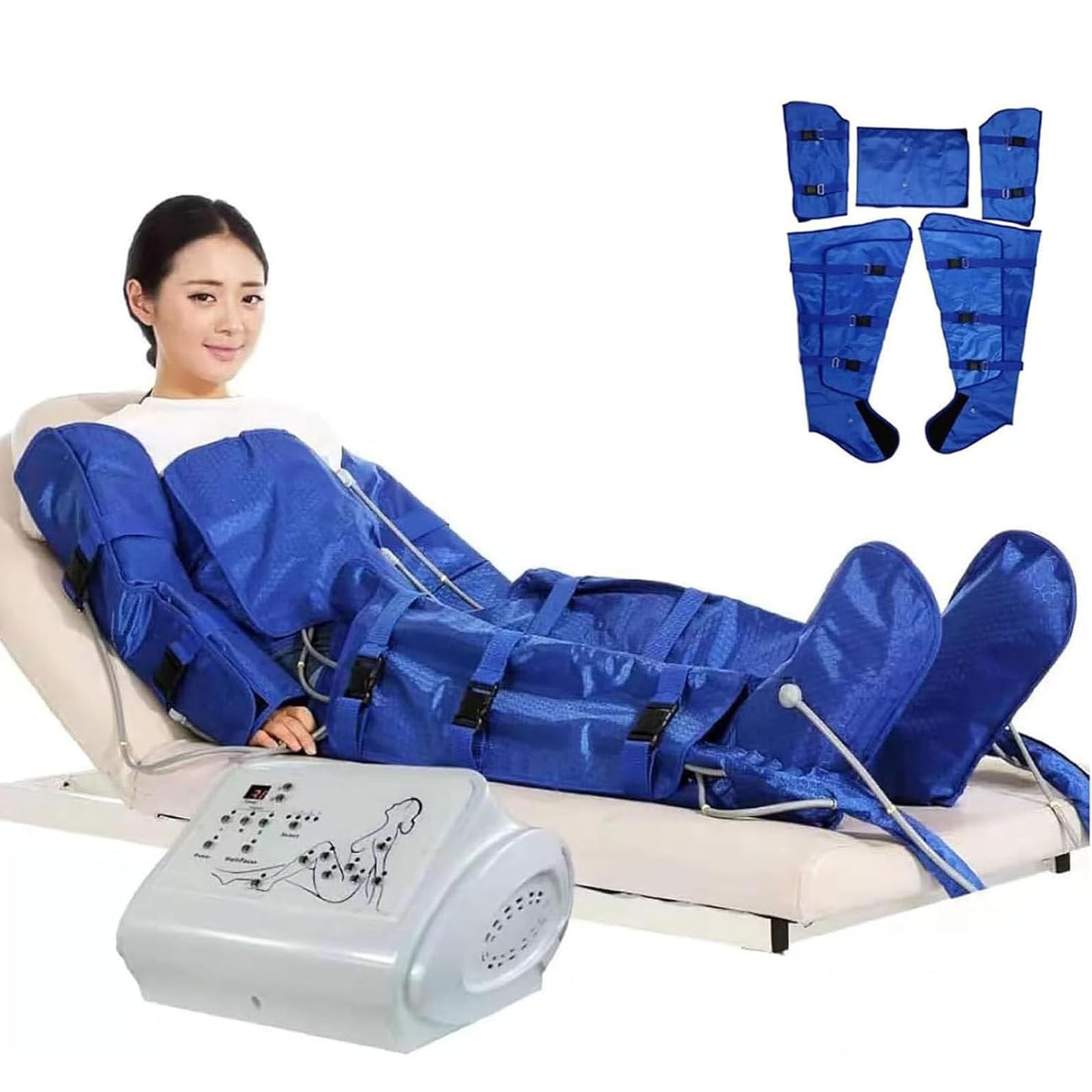 Pressoterapia per Casa, Massaggiatore Linfodrenaggio Professionale, Apparecchio Massaggiatore Gambe E Piedi, Anticellulite, 16 Camere D’aria, Dispositivo Gambali, Addome E Braccio