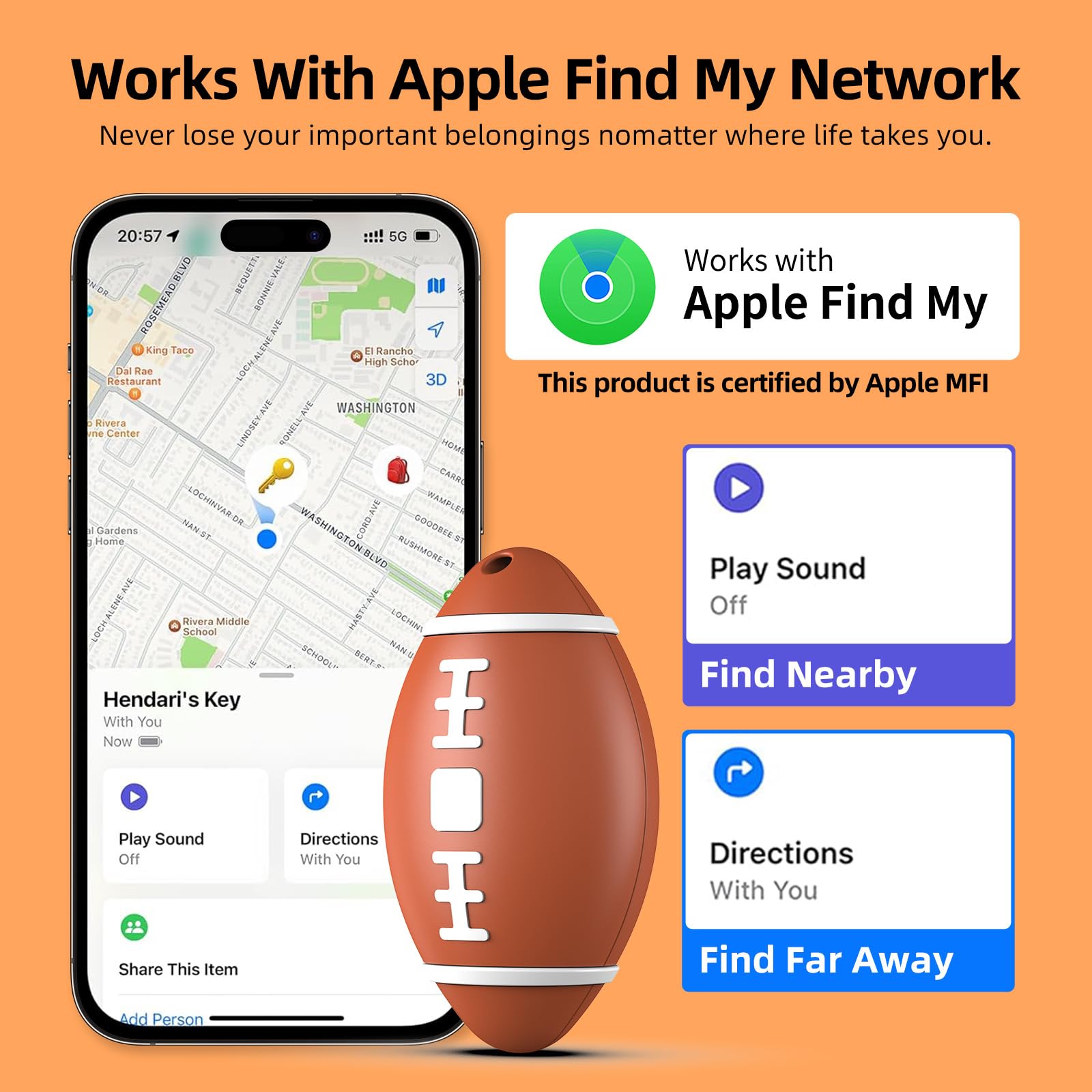 Air Tags-2 Pack [Apple MFi Certified] Bluetooth Smart Air Tags Apple Find My (iOS Only) Key Finder Item Locator IP67 Waterproof Finder Global Tracking Key/Luggage/Wallet Tracking Tag and More — Brown