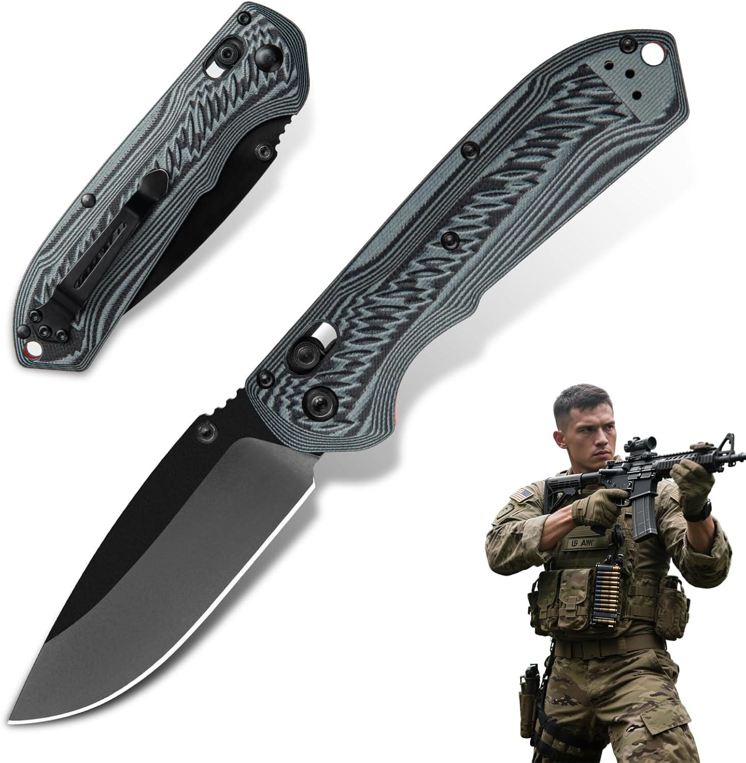 Folding Pocket Knife with Clip Pocket Knives for Men D2 Steel Blade G10 Handle with Manual Nut Standoff Suitable for Daily Life Camping Outdoor Work