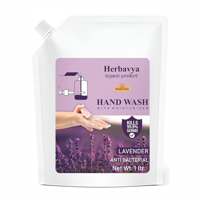 Khadi Ayurvedic Lavender Hand Wash – Calming & Natural Herbal Cleanser with Soothing Aroma | Gentle, Antibacterial & Skin-Friendly - 1000ml. (Refill Pack)