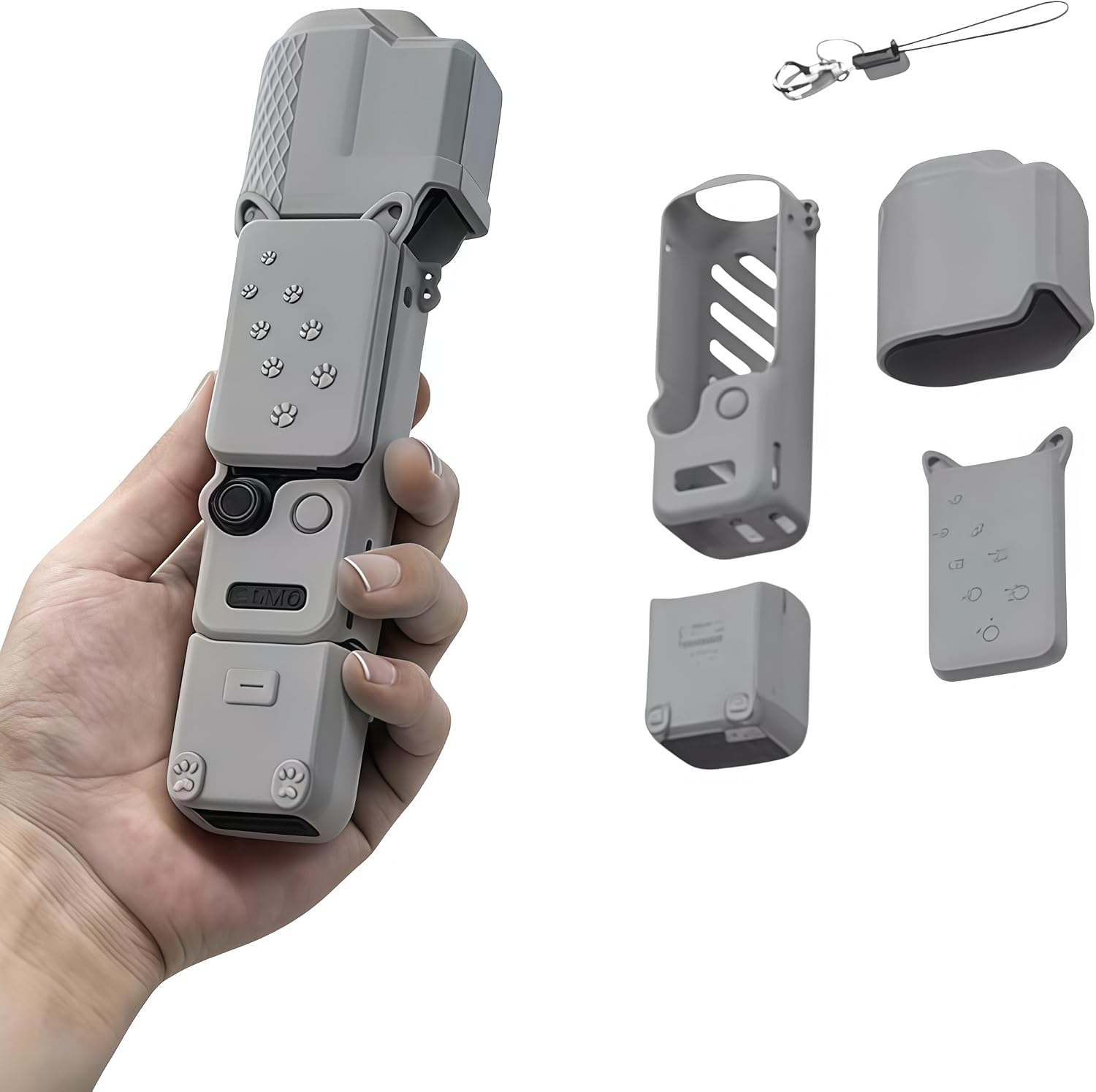 Silicone Protective Case Compatible with DJI Osmo Pocket 4, Full-Cover Anti-Scratch & Anti-Drop Sleeve with Anti-Lost Lanyard, Cute Paw Pattern for Daily Use (Pink)