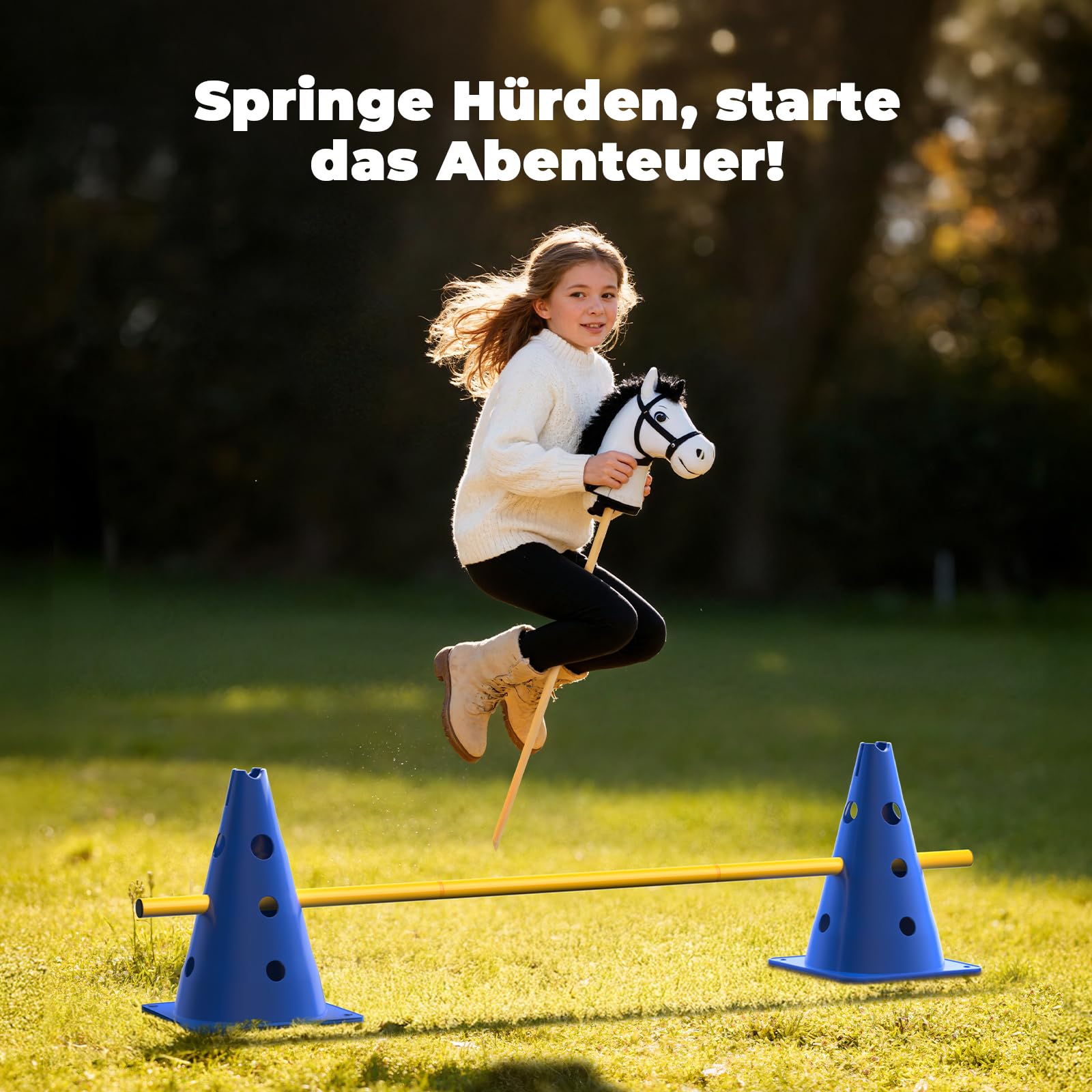 GHB Steckhürdenset Hobby Horsing 12 Kegel 18 Stangen, Agility Hürden Set Hunde, Fussball Trainingszubehör für Koordinationstraining mit Tragetasche
