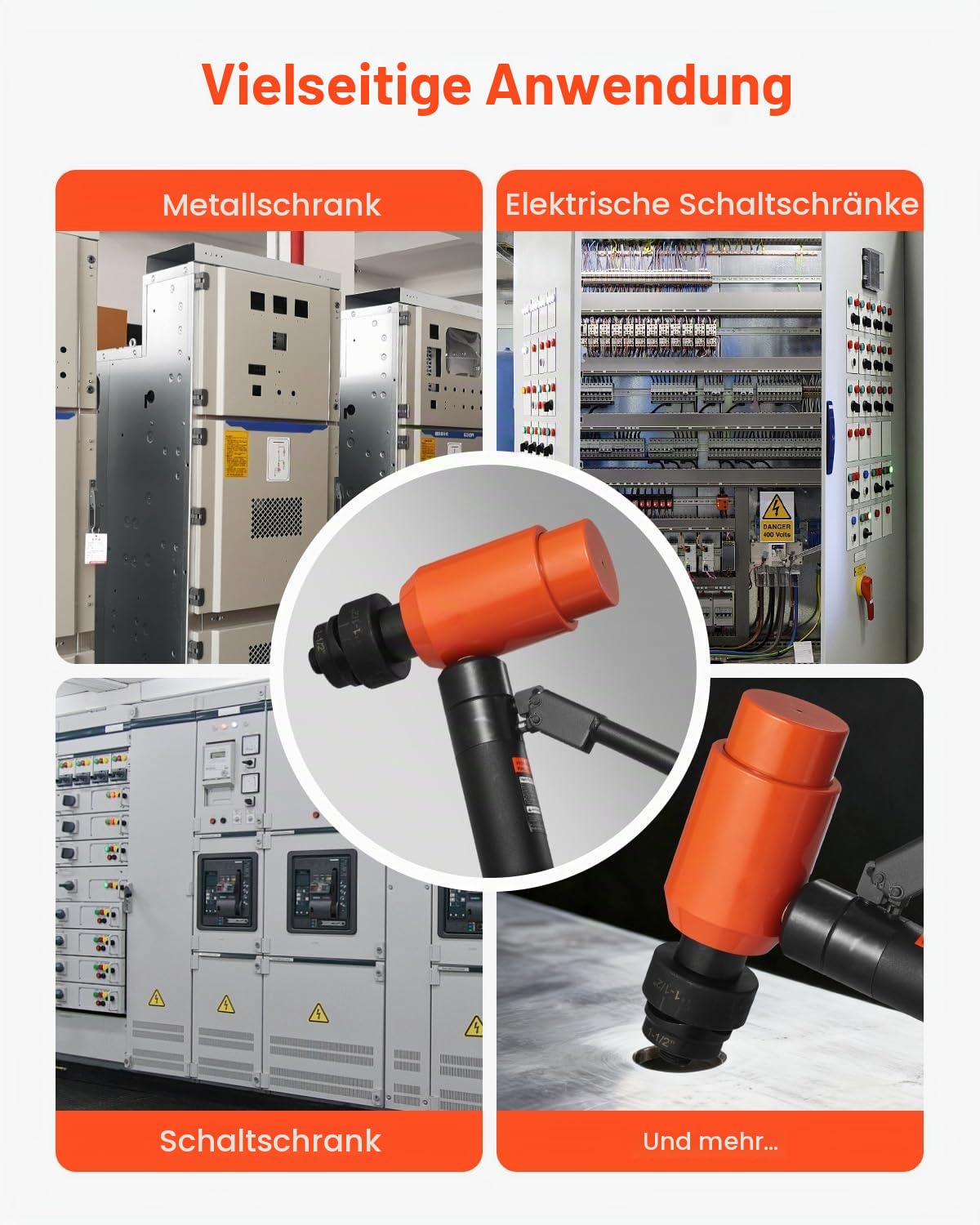 VEVOR Ausbrechstanzen-Set, 15 t hydraulisches Ausbrechset, 22,5 bis 115,4 mm KO-Werkzeugsatz, Lochherstellungswerkzeug, KO-Werkzeugsatz mit 10 Matrizen für Metallschaltschränke, Schaltschränke
