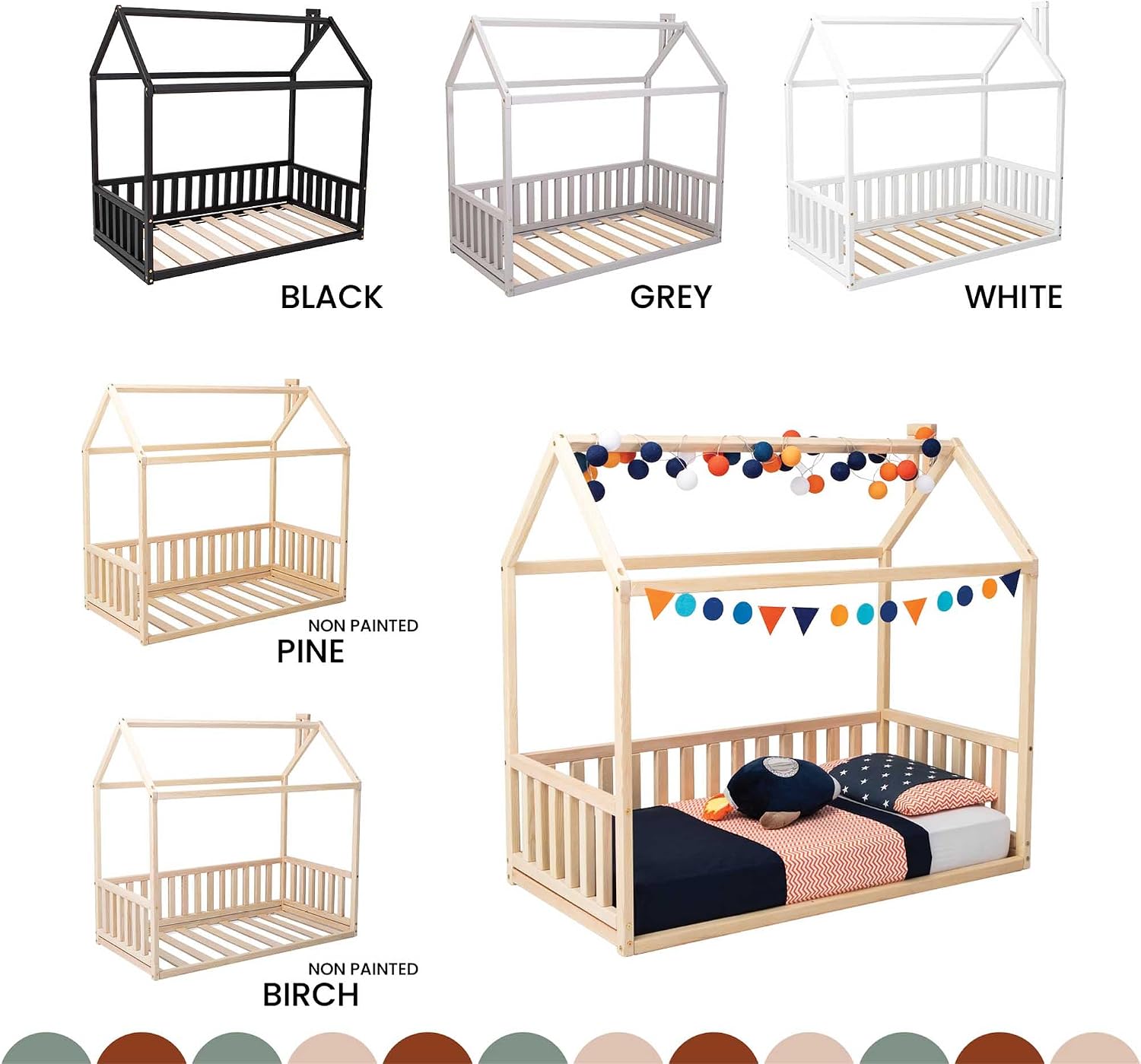 Montessori house bed, Toddler house bed with rails, Montessori floor bed with rails, Hut bed for kids, Kids canopy bed frame, Toddler bed frame - US Twin 39x75''