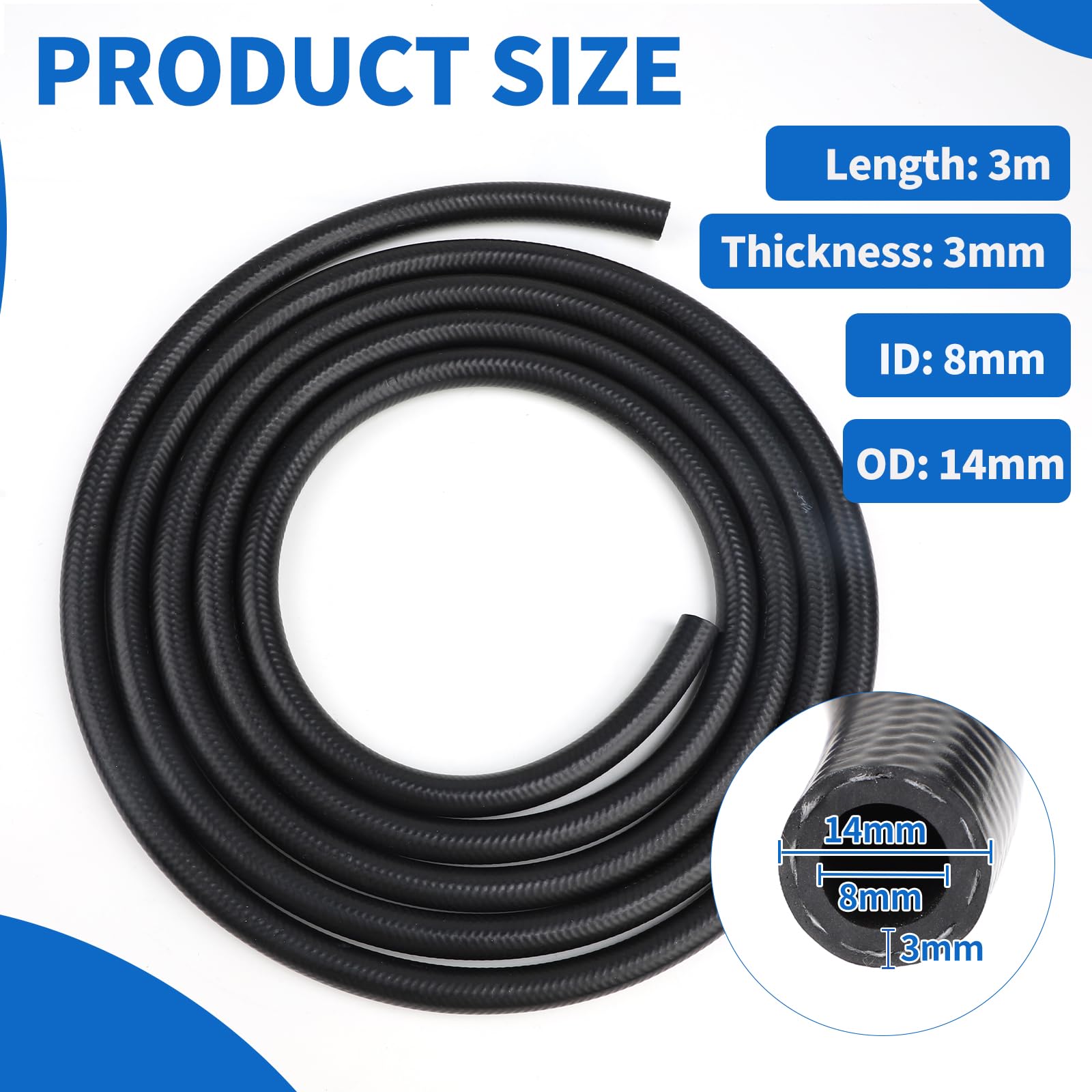 Benzinschlauch 8 Mm (4 Mm Innendurchmesser) – 4 Meter, Schwarz, Silikon, öl- & Temperaturbeständig, Für Auto, Traktor, Motorrad