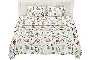 Merry Christmas Soft Flannel Sheet Set for Bedroom, Grinch Series Bedding Set...